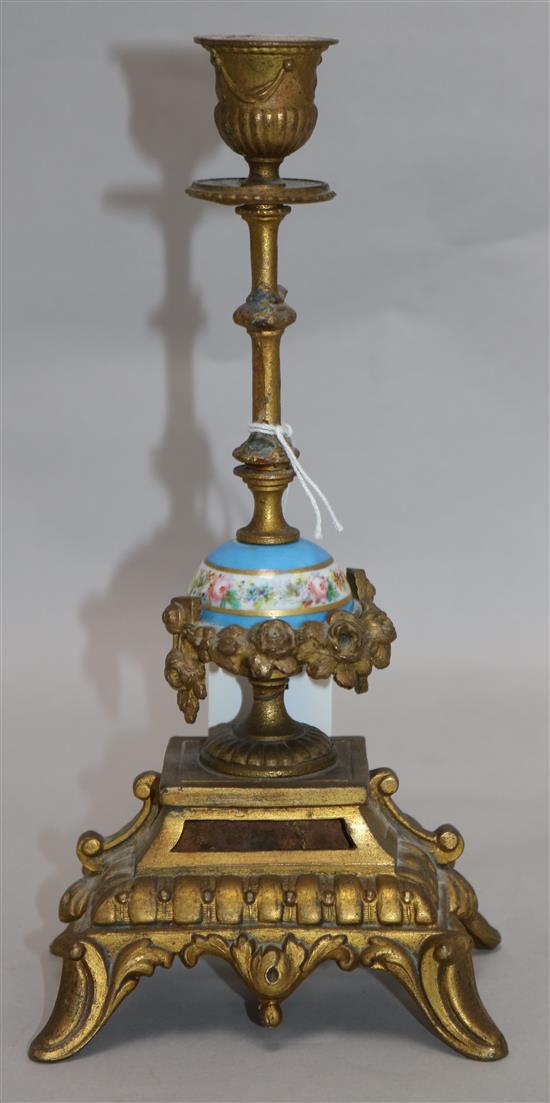 A 19th century French gilt metal and Sevres style candlestick 26cm.